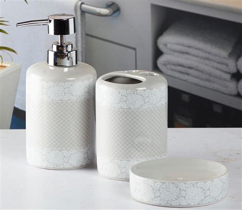 Buy Pilar Glossy Ceramic Bathroom Accessories Set Set Of 3 Grey