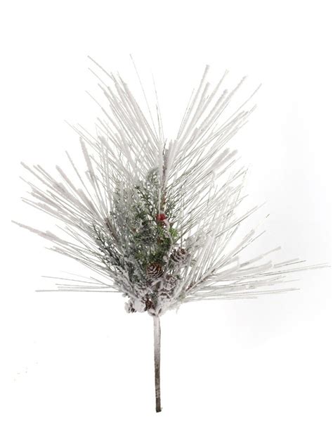 Set Of Snow Covered Pine Picks With Lifelike Red Berries Pine