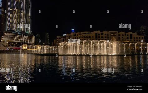 Dubai Fountain And Souk Al Bahar Dubai Mall Uae Stock Photo Alamy