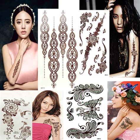 8pcs Indian Mehndi Brown Black Henna Tattoo Stickers Flower Lace Henna Temporary Waterproof