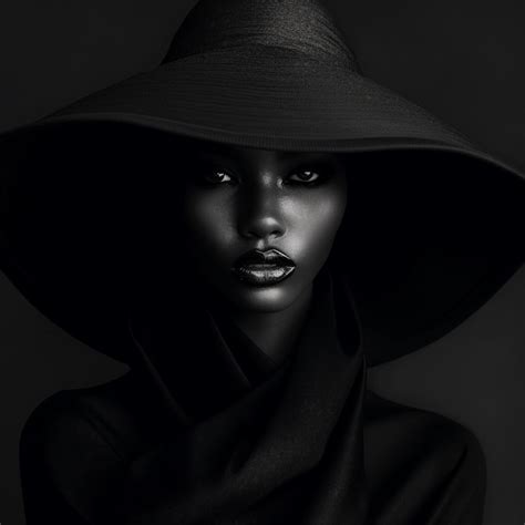 Premium Ai Image A Woman Wearing A Black Hat With A Black Hat On It