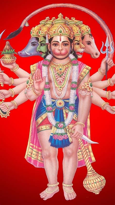 1920x1080px 1080p Free Download Panchmukhi Hanuman Ji Red Background Lord God Hd Phone