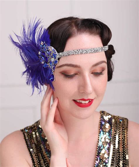 Aimimier S Flapper Feather Headband In Royal Blue Sapphire Gatsby