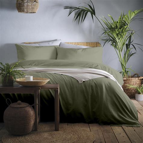 Cassia 100 Washed Cotton Khaki Duvet Cover Set Green And White