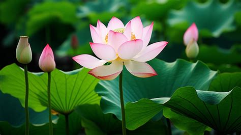 Pink Lotus Flower With Green Leaves Background Korea Plant Gungnamji