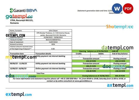 Doctempl Romania Garanti BBVA Bank Proof Of Address Statement