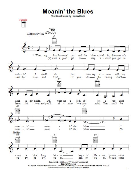 Moanin The Blues By Hank Williams Sheet Music For Ukulele At Sheet