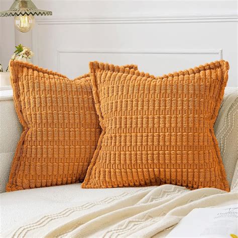 Amazon Miulee Fall Burnt Orange Corduroy Decorative Throw Pillow