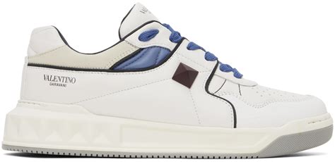 White Blue One Stud Nappa Sneakers By Valentino Garavani On Sale