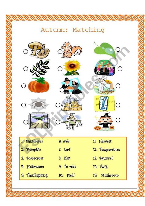 Autumn Matching ESL Worksheet By Suzanne95212