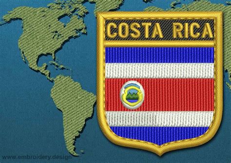 Costa Rica Shield Flag Embroidery Design With A Gold Border