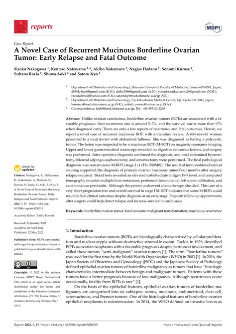 Pdf A Novel Case Of Recurrent Mucinous Borderline Ovarian Tumor