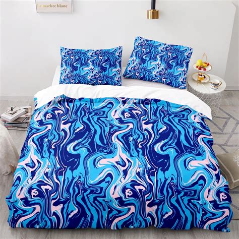 Aqua Blue Marble Bedding Set Queen Size Comforter Cover Sets For Girls Teens Women Pastel