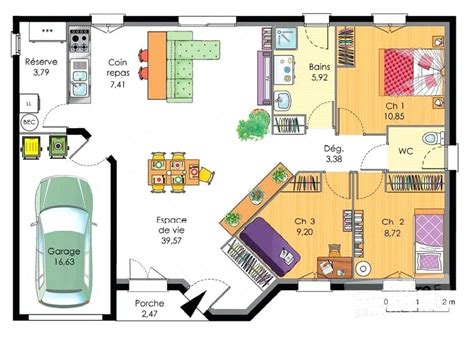 Plan de maison plain pied 4 chambres avec garage 3d Idées de travaux