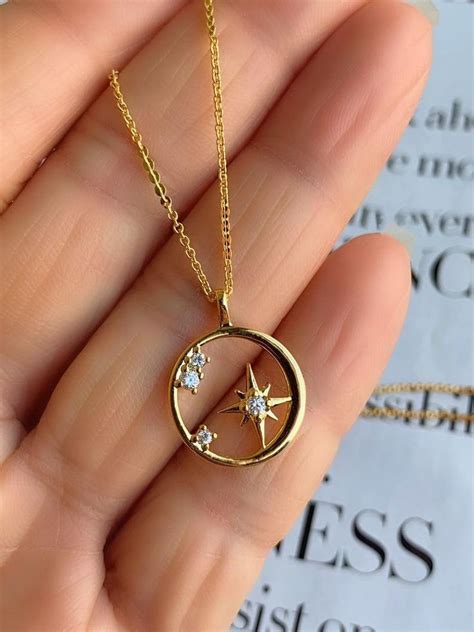 North Star Necklace Compass Necklace Gold Coin Necklace Etsy Star