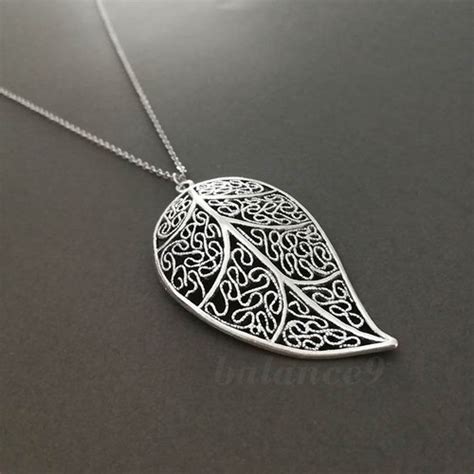 Leaf Necklace Silver Leaf Necklace Filigree Long Leaf Charm Etsy