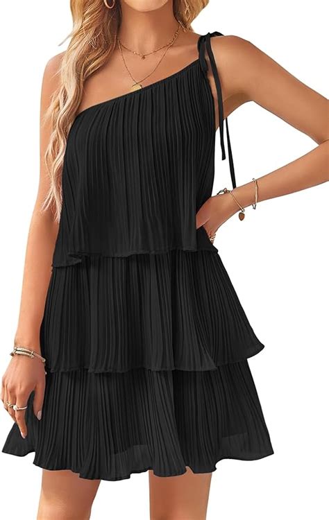 ZESICA Women S 2024 Boho Summer One Shoulder Sleeveless Ruffle Tiered