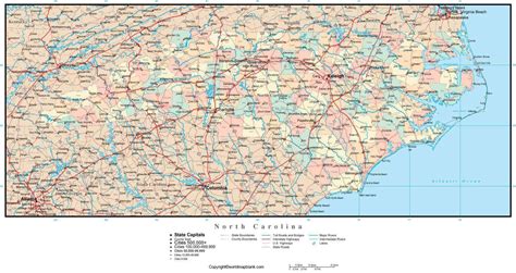 Labeled Map Of North Carolina With Capital Cities | Ruby Printable Map