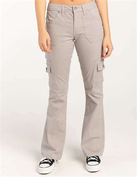 RSQ Womens Low Rise Cargo Flare Pants LIGHT GRAY Tillys