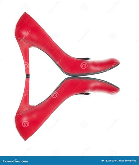 Red Shoes On A White Background With Reflection Stock Photo Image Of