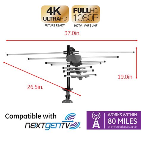 GE Outdoor TV Antenna Supports 4K 1080P VHF UHF Yagi Style Design