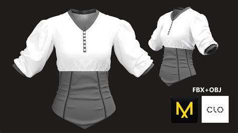 Blouse With Corset Marvelous Designer 3d Model Cgtrader