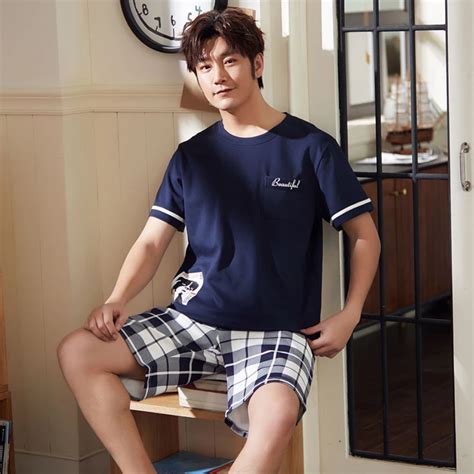 Men's Pajama Sets Summer Man Pajamas Set Simple Sleepwear Short Sleeve ...