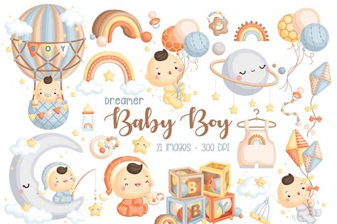 Baby Boy Clipart - Cute Dreamer Baby Boy Graphic by Inkley Studio · Creative Fabrica