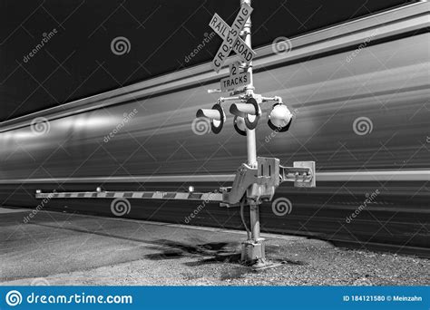 Railroad Crossing By Night With Sign Stock Photo Image Of Electrical