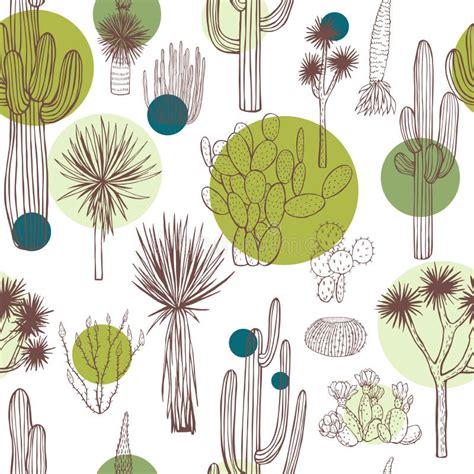 Desert Plants Cacti Vector Seamless Pattern Stock Vector Illustration Of Abstract Drawn