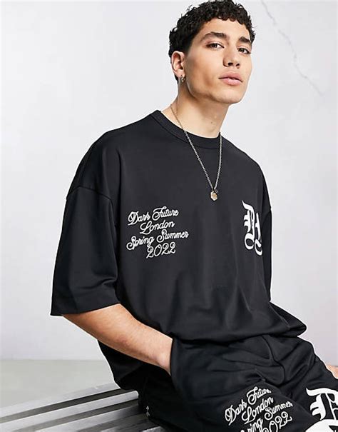 Asos Dark Future Co Ord Oversized T Shirt With Gothic Text Print And