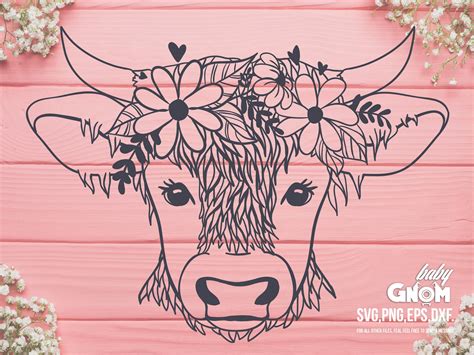 Highland Cow Flower Crown Svg Highland Heifer Svg Cow Svg Etsy