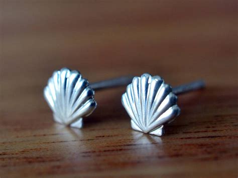 Silver Shell Earrings Handmade Tiny Seashell Studs Beach Etsy