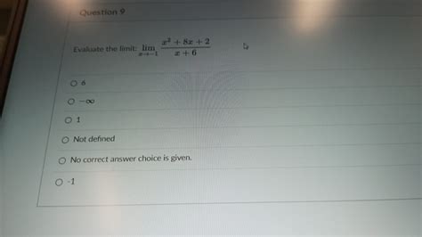 Solved Question 9evaluate The Limit Limx→ 1x28x2x6not