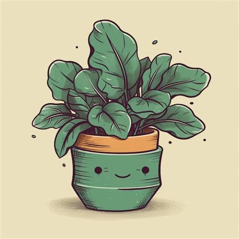 Premium Photo A Cartoon Potted Plant With A Face Drawn On It