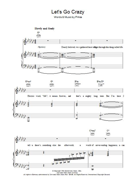 Prince Let S Go Crazy Sheet Music And Chords For Piano Vocal And Guitar Download Pdf Score 7