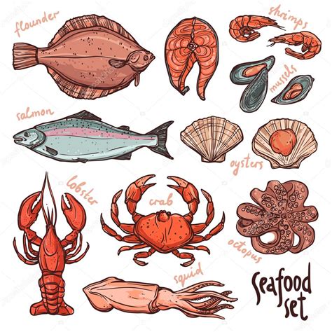 Hand Drawn Seafood Collection Stock Vector Alexrockheart 82699624