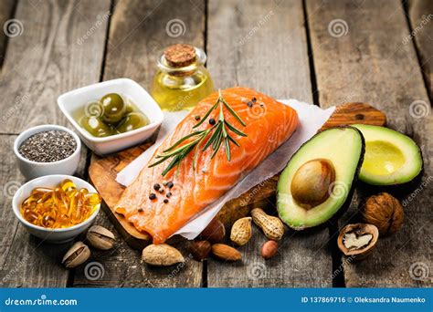 Selection Of Healthy Unsaturated Fats Omega 3 Stock Photo Image Of