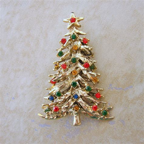 Christmas Tree Colored Rhinestone Vintage Brooch Pin Star Etsy