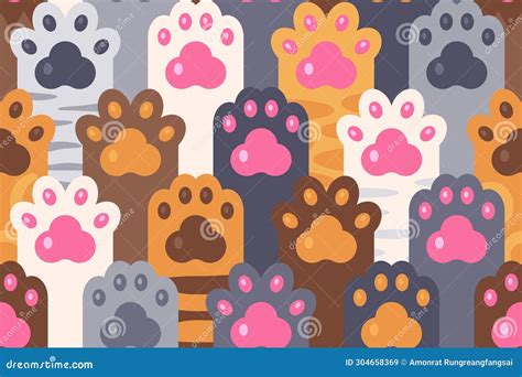 Cat Paw Bliss Seamless Pattern Vector Illustration For Purrfect