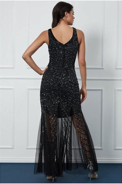 Goddiva Sequin Starshine Evening Maxi Dress Negro Etsy