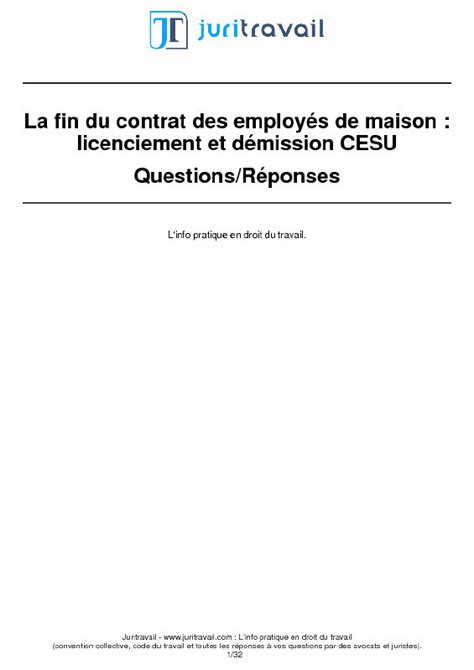 Licenciement Cesu Et Démission De Lemployé De Maison