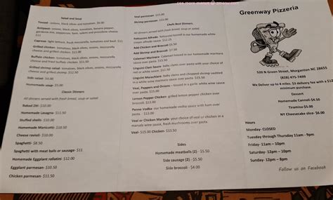 Menu at Greenway Pizza pizzeria, Morganton