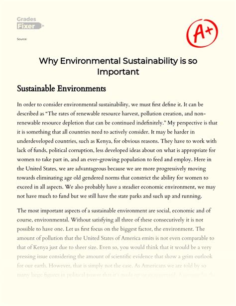 Why Environmental Sustainability Is So Important Essay Example 1137