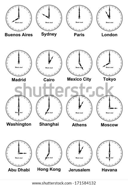 world clock time difference major cities stock vector royalty