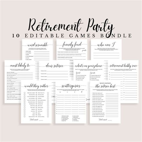 Office Retirement Party Games Bundle Editable Retirement Party