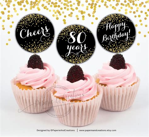 80th Birthday Cupcake Toppers Cheers To 80 Years 80 Fabulous Gold