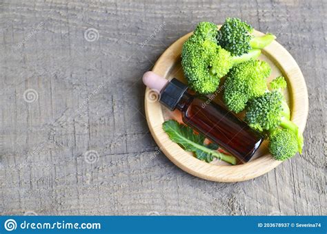 Broccoli Seed Essential Oil In A Glass Bottle For Skin Care