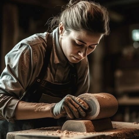 Premium AI Image | A woman works on a piece of pottery.