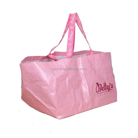 Double Handles Large Sizes Laminated Pp Pink Woven Tote Bag Woven Tote Shopping Bag Custom